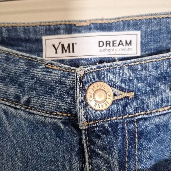 YMI DREAM Hybrud Denim Distressed Cuffed Mom Jeans Size 13/31 - Picture 4 of 10